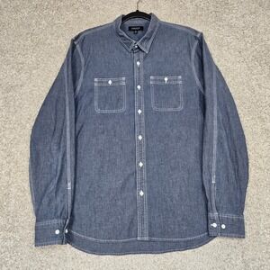 Proof Shirt Mens XL Chambray‎ "Huckberry" Long Sleeve button up Blue/Gray